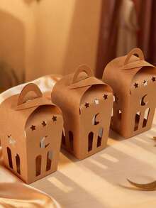 Eid Mubarak Gift Box - Star & Moon Hollow Design Paper Gift Box - DIY Gift Packaging Box - Suitable For Eid, Birthday Party, Wedding Party And Small Gift Packaging - Box - View 4