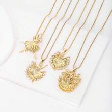 1件18K镀金铜芭蕾舞者锆石吊坠项链，奢华简约珠宝，女士礼物 - 金色 - 查看 12