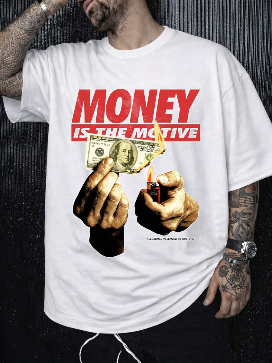 男士新款时尚嘻哈印花T恤 - 白色 - 查看 1