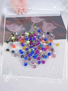 时尚混色亚克力舌钉，304L不锈钢工业杠铃唇钉，性感女士身体饰品 - 彩色 - 查看 10