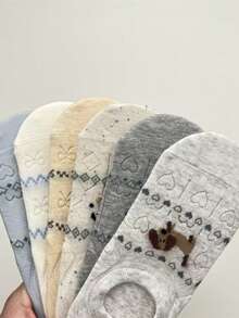 3/6 Pairs Random Fairisle Bow Boat Socks, Summer Bestseller Shallow Mouth Invisible Non-Slip Women Short Socks - Multicolor - View 5