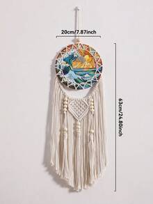 1 pièce Décoration murale décorative de style bohème avec motif vague océan coucher de soleil coloré, attrape-rêves rond avec design géométrique, détails de franges et de perles. Déclaration artistique pour la chambre à coucher, le salon, l'appartement, le dortoir, la maison de plage, la salle de méditation, le studio de yoga, l'entrée, la décoration intérieure de la maison - Multicolore - Voir 13
