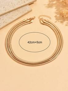 1pc Minimalist Multi-Layer Gold Thick Snake Chain Necklace Set, Fashionable Versatile Plain Chain Necklace, Suitable For Daily Wear And Party Occasions - Gold - View 4
