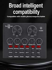 V8 - 直播音訊卡，卡拉OK錄音與廣播音訊混音器 - USB 外接音訊卡適用於直播、KTV、錄音和語音聊天 - 均碼 - 查看 4