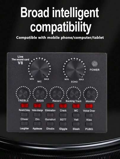 V8 Live Streaming Sound Card, PC USB External Sound Card, Mobile Audio Mixer, Suitable For Karaoke Recording, Audio Live Streaming, KTV, Compact Audio Mixer, Fashionable Design, Precise Craftsmanship, Durable, USB Mixer, Voice Actors, Karaoke Enthusiasts