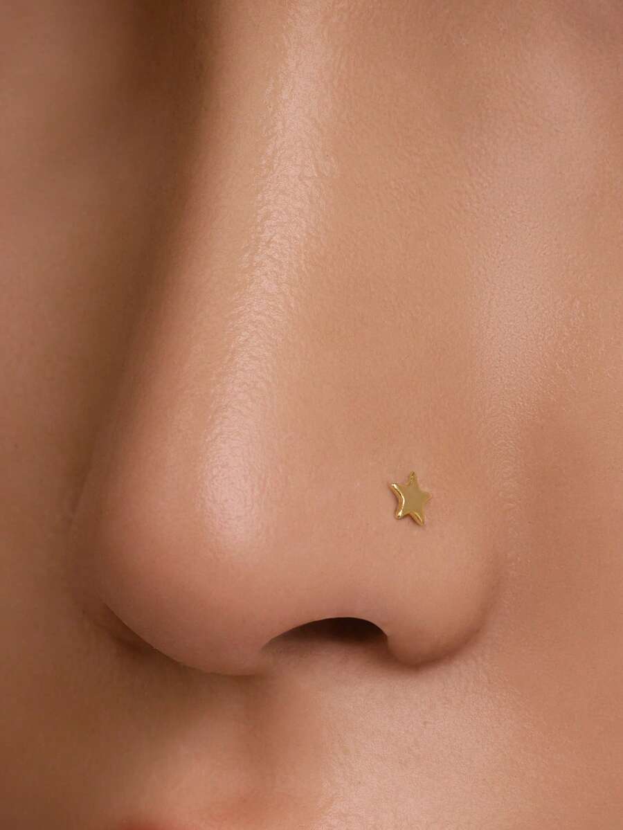 1pc 20G S925 Sterling Silver Star Nose Stud,L-Shaped Nose Stud,Mini Star Nose Stud,Simple And Exquisite Nose Ornament,Neutral Piercing Jewelry - Multicolor - View 1