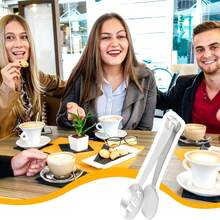 Prensa para bolsitas de té plateada, pinza ovalada de acero inoxidable para bolsitas de té, pinza y soporte para colador de té, adecuada para sujetar cubitos de hielo, azúcar, coladores y filtros de té, accesorios para té. - Plateado - Ver 11