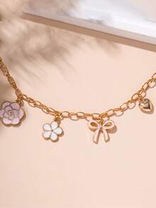 1pc Fashion Blue Star & Moon Pendant Chain, 1pc Pink Bow Flower Pendant Chain, Metal Chain Decoration For Wallet/Shoulder Bag - Multicolor - View 6