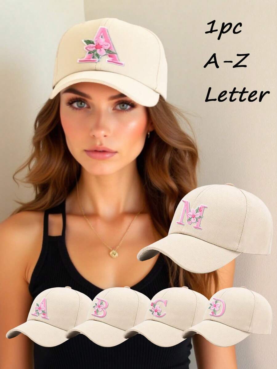 1pc Unisex 26 Letter Embroidered Adjustable Baseball Cap, Breathable Casual Sun Protection Hat, Suitable For Indoor/Outdoor Wear In Spring & Summer,Beach,Vacation - Beige - View 1
