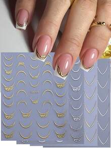 4 miếng dán móng tay kiểu Pháp màu vàng và bạc, decal nghệ thuật móng tay kiểu Pháp 3D kim loại, đồ trang trí móng tay tự dính thiết kế tối giản, dụng cụ làm móng. - Nhiều màu - Xem 11