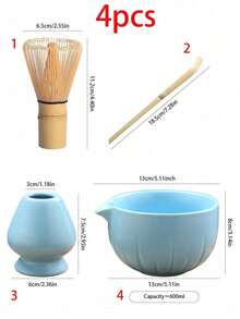 1件/4件套陶瓷抹茶套装，包含抹茶碗、抹茶筅、抹茶杯、搅拌棒、茶勺，适用于抹茶、甜点、饮品冲泡，日式礼盒包装，宋代抹茶冲泡工具套装 - 彩色 - 查看 7