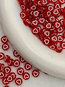 100-1000pcs Acrylic Heart Beads, Red With White Heart Pattern, For Jewelry Making, DIY Beading Crafts - Red and White Love Heart - View 3