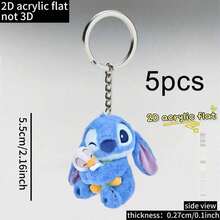 Disney 3/5个随机正品史迪奇天使卡通蓝色史迪奇钥匙扣吊坠，可爱生日礼物，高品质 - 查看 8