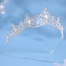 Elegant Princess Crown Hairpiece - Shiny Silver Headband With White Crystals And Carved Gems, A Cute Accessory For Birthdays And Parties - Silver - View 3
