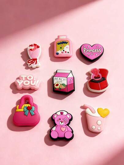 9pcs Wooden Clogs Charms - Cute Girl Decorations, Detachable DIY Accessories, Christmas And Birthday Gifts