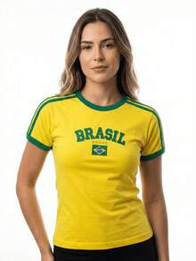 BabyLook Women's Brazil Embroidered Shirt Without State - 黃色 - 查看 1