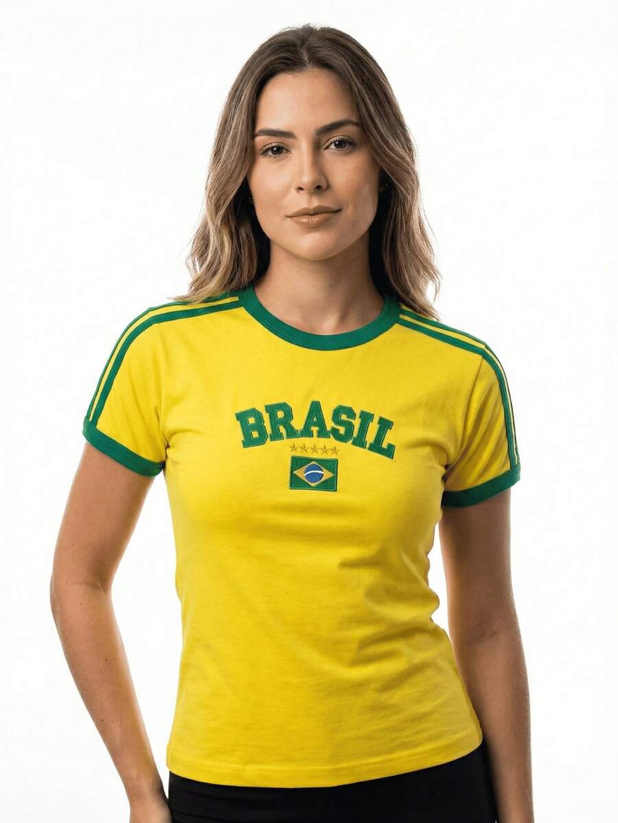 BabyLook Women's Brazil Embroidered Shirt Without State - 黃色 - 查看 1
