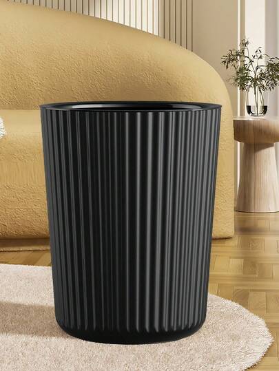 1pc Minimalist Striped Trash Can, White/Black/Beige, Suitable For Bedroom, Living Room, Bathroom Wastebasket, Applicable For Home, Office, Kitchen, Bathroom And Other Daily Needs