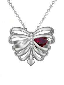 1件朋克摇滚嘻哈暗黑金属风格镂空骷髅头和肋骨设计锆石镶嵌吊坠项链，男女通用 - 适合复活节、派对、万圣节佩戴/送礼 - 心形肋骨 - 查看 1