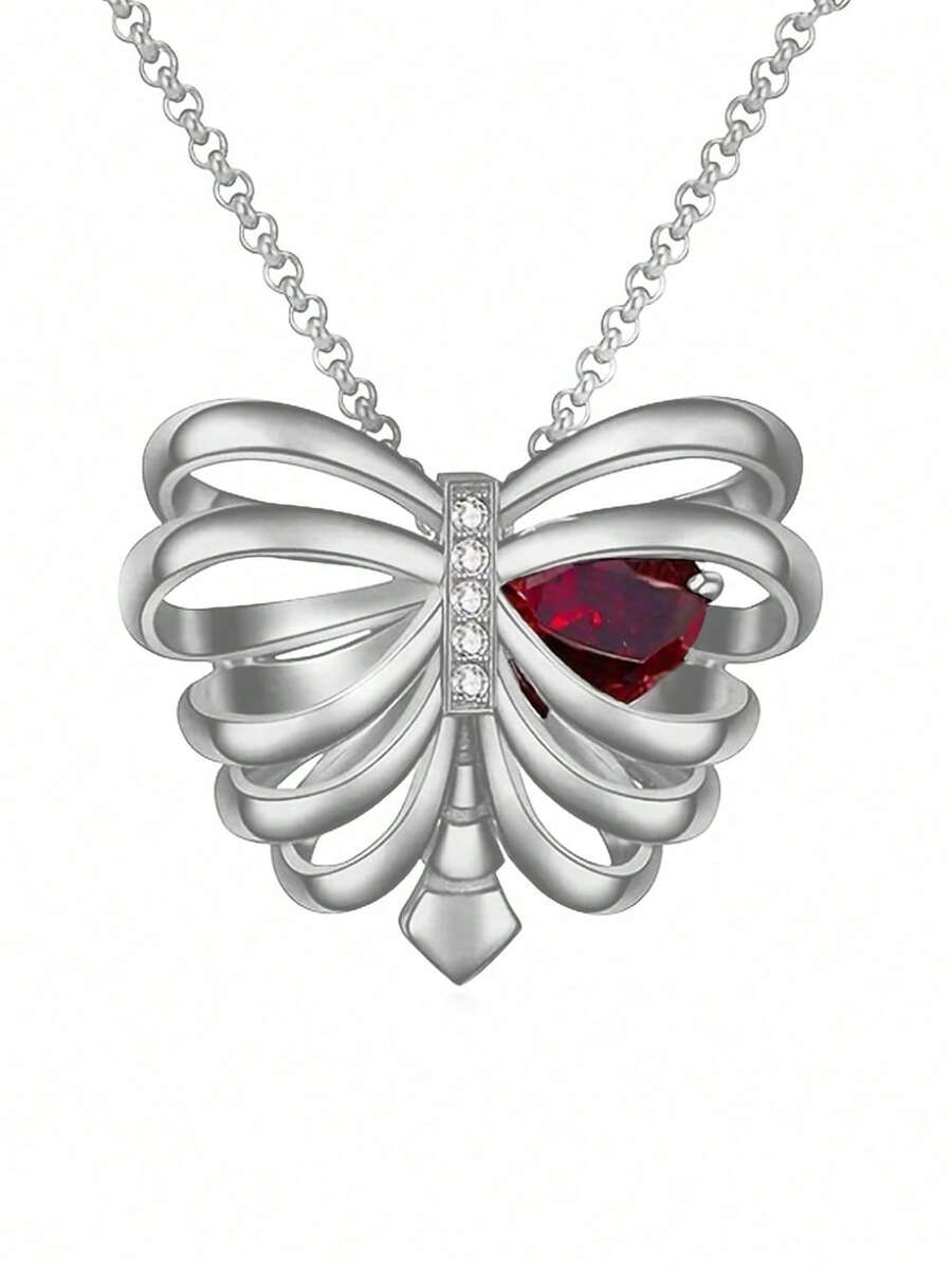 1件朋克摇滚嘻哈暗黑金属风格镂空骷髅头和肋骨设计锆石镶嵌吊坠项链，男女通用 - 适合复活节、派对、万圣节佩戴/送礼 - 心形肋骨 - 查看 1