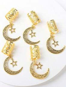 5pcs Women's Braided Star Moon Hair Accessories Set, Holiday Hair Styling Clips, Stars, Moons, Suitable For Festivals, Parties, Daily Wear, Pendants, Gifts, Festival, Claw Clips, Hair Slide, Hair Barrettes, Head Accessories - Gold - 查看 5