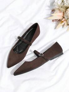 Giày búp bê mũi nhọn nữ, giày Mary Jane buộc dây kiểu cổ điển in họa tiết da báo, giày casual. - Rỉ Nâu - Xem 4