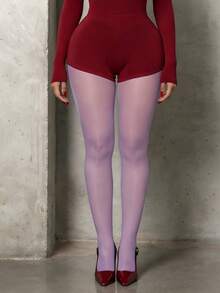 大码女式亮紫色紧身裤 - 高光泽弹力专利亮面紧身裤，适合夜店、派对和日常穿着 - 淡紫色 - 查看 6