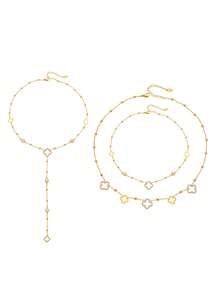 1件全镶钻镂空四叶花珠流苏Y型项链，18K镀金时尚奢华珠宝 - 花朵項鍊 - 查看 1