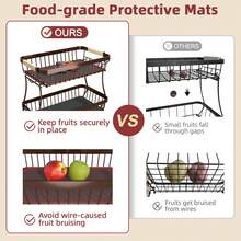 BDQ 2 Tier Large Fruit Basket For Kitchen Counter With 2 Mobile Banana Hangers, 2026 Pro Detachable Metal Fruit Bowl With Wooden Handle (Brown, 2 Tier) - Black - View 6