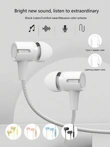 Wired In-Ear Headphones With Microphone, Macaron Colors, Compatible With 3.5mm Gaming - 查看 2