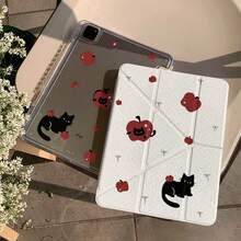 Minimalist Polka Dot Bow Apple Black Cat Cute Tablet Protective Case Suitable Compatible With Apple 11th Generation Tablet Protective Case Pro 2025 New Cute 10th Generation Fashion Air 7/6 With Pen Slot Anti-Bend 11 Inch Tablet Protective Cover For Girls - White - View 5