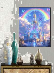 Bộ tranh đính đá hình lâu đài dành cho người lớn mới bắt đầu, bộ tranh đính đá 5D, tranh đính đá toàn bộ khuôn mặt, tranh thủ công đính đá trang trí tường nhà. - Không có khung - Xem 4