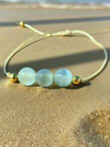 1 chiếc vòng tay đá Aquamarine, vòng tay nữ, quà tặng sinh nhật lần thứ 21, trang sức đá Aquamarine, quà tặng đá sinh tháng 3, trang sức cung Song Ngư. - Màu xanh nhạt - Xem 6
