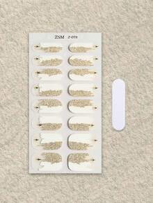 半固化凝胶美甲贴，果冻米色，16片装，无需UV灯，沙龙品质，持久耐用 - 金色 - 查看 2