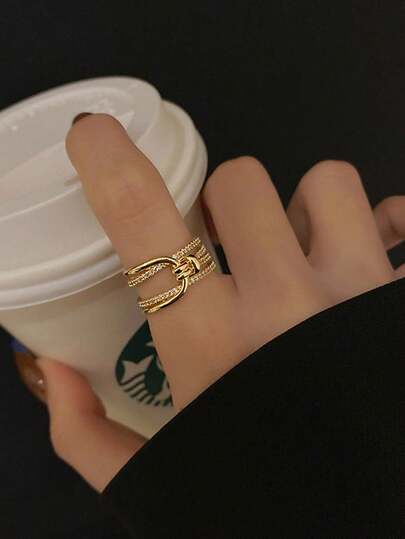 خاتم مزين بالزركونيا متعدد الطبقات، خاتم مكدس بسيط مطلي بالنحاس والذهب للنساء، خاتم دائرتين مزخرف بزهرة صغيرة، مجوهرات يومية رقيقة، هدية رائعة لشهر رمضان والعيد