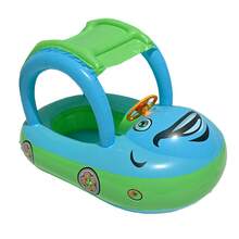 Flotador Inflable Redondo de PVC para Niños, Anillo de Natación para Bebés con Diseño de Animales Impresos - Anillo de asiento de dosel cuadrado - mango azul - Ver 9