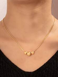 1pc Metallic Geometric Beaded Necklace, Fashionable Daily Wear, Suitable As Gift For Friends - Multicolor - View 7