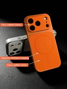 1 pieza Funda de carga inalámbrica magnética de lujo y estilo retro de piel sintética que transforma instantáneamente el 17 Pro Max, compatible con iPhone 17, 16, 15, 14, 13 Pro Max, con protección de cámara, marco suave y cubierta trasera resistente a golpes para uso empresarial - Naranja - Ver 4
