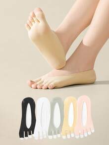 1/5 pares de calcetines de dedos expuestos, veranos finos y cómodos de terciopelo transpirables con separador de dedos y estilo de barco poco profundo - Multicolor - Ver 3