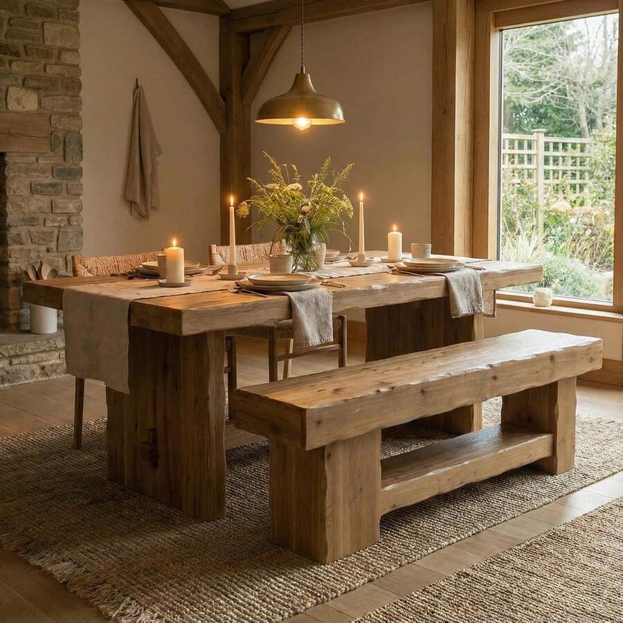 Tribesigns 63" Solid Wood Dining Bench, Farmhouse Kitchen Table Bench With Storage Shelf, Kitchen & Living Room Furniture, Easy To Assemble, Sturdy And Stable, Rustic Brown - 質樸棕色 - 查看 1