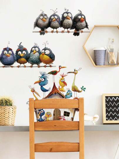 1pc/2pcs Cartoon Baby Room, Kids Room, Early Education Decorative Wall Stickers, Learning Supplies, Alphabet Train, Animal Numbers, Colorful Letters, Happy Bird Family, PVC Removable Cartoon Decorative Stickers, Suitable For Walls, Home Decor, Etc.