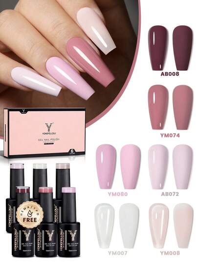 YOKEFELLOW 10ml Pink Gel Nail Polish All Season Nude Pink Nails Jelly Pink White Nails Gel Polish Soak Off UV LED Nail Lamp Nail Supplies For Nail Art Salon For A Gift Valentines Nails