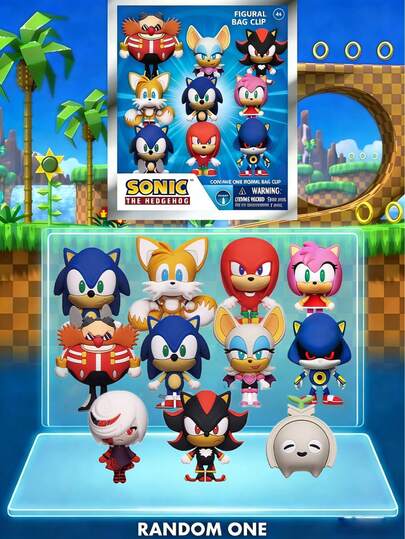 Sega 1 قطعة سوني سونيك الرسمية المرخصة حقيبة سرية مع قلادة مفاتيح عشوائية، إما سونيك وتيلز أو شخصيات أخرى من سلسلة الشخصيات الثلاثية الأبعاد الأنمي، هدايا عيد الميلاد وعيد الهالوين للعائلة والأصدقاء