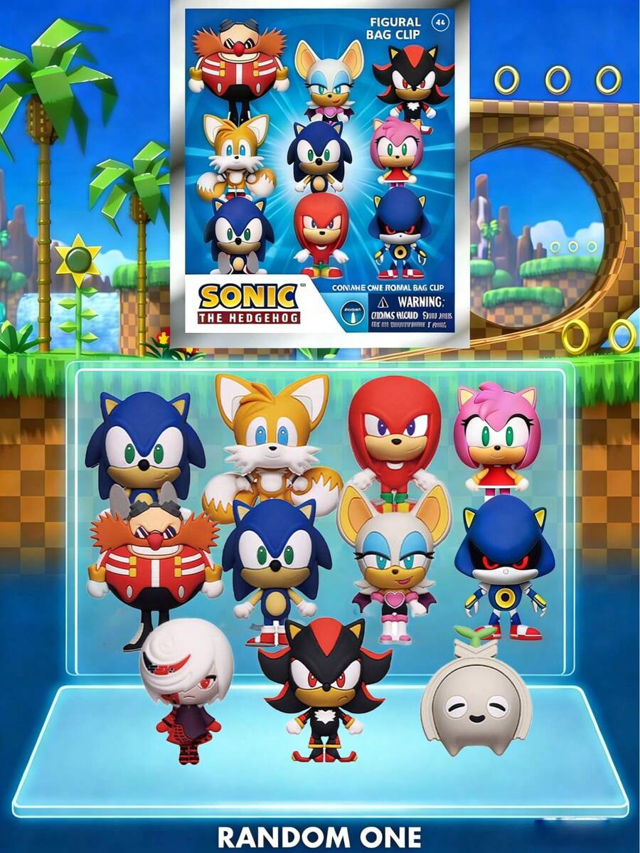 Sega 1个世嘉官方授权索尼克神秘盲袋夹子钥匙扣，随机一个索尼克和塔尔斯或其他角色，刺猬索尼克3D动漫角色系列盲袋钥匙扣，周年纪念、圣诞节、万圣节礼物，送给家人朋友