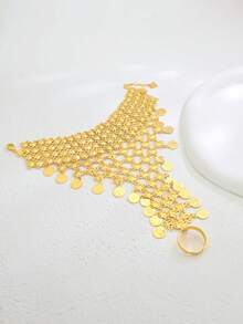 1 件复古时尚多层硬币装饰镂空雕刻手套设计女士手链 - D - 查看 10