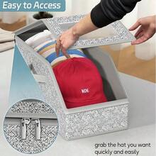 1Pc Foldable Dustproof Hat Storage Organizer With Clear Window, Extra Large Cap Container Holds 12-24 Baseball Caps, Portable Hat Box For Closet, Travel, Office, Dorm & Sports Bag, Hat Organizer & Closet Organizer - Grey - View 3