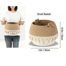 Decorative Rope Basket Boho Nursery Decor Small Cute Woven Tassel Closet Storage Bins Organizer For Toys, Shower, Gift Basket, Round Indoor Tree Pot Cover - Multicolor - View 4
