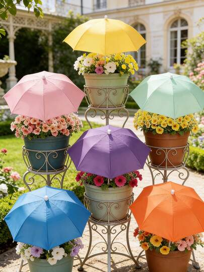 Adjustable Plant Sunshade Canopy, Waterproof Garden Shade Canopy, Mini Umbrella, Patio Sunshade, Cute Potted Plant Sunshade With Iron Pole, Sunshade Cover, Suitable For Potted Plants, Vegetables, Flowers, Steel Pole And Frame, Polyester Fabric, Summer (Multi-Color Mix)