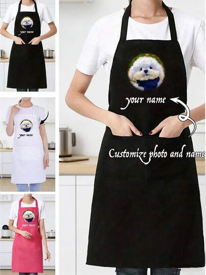 1 Stück personalisierte Schürze mit Text, individualisierte Foto-Schürze, wasserdichte Schürze, bedruckte witzige Kochschürze für die Küche, moderne polyester ölabweisende Schürze, schwarze Kochschürze, Polyester-Schürze für den Garten, Logo, Text, Koch-Schürze individualisierbar, ideales Geschenk zum Valentinstag, Vatertag, Muttertag, Geburtstag, Jahrestag