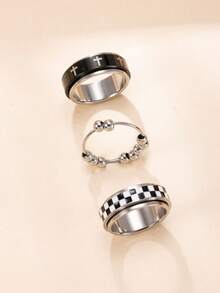 3 piezas Anillos giratorios de acero inoxidable de moda con diseño de estrella y luna/cuentas plateadas, joyería giratoria que combina con atuendos diarios - Dorado - Ver 16